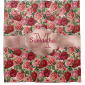 Elegant  Floral Pink Rose Gold Monogramed Douchegordijn (Voorkant)