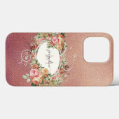Elegant Floral Pink Rose  Gold Script Name  Case-Mate iPhone Case (Achterkant (horizontaal))