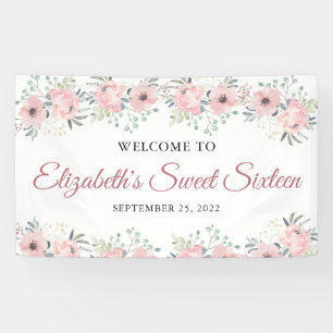 Elegant Floral Pink Rose Gold Sweet Sixteen Spandoek