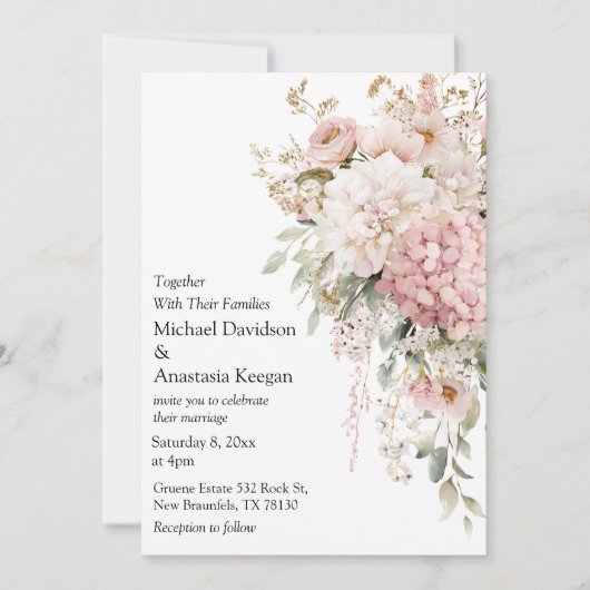 Elegant Floral Pink script Wedding Invitation (Devant)