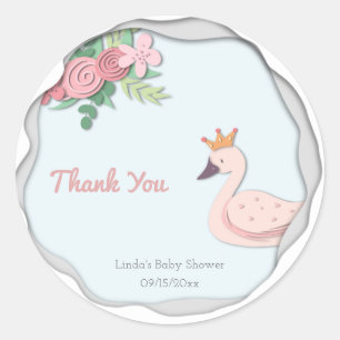 Elegant Floral Pink Swan met Kroon Hartelijk dank Ronde Sticker