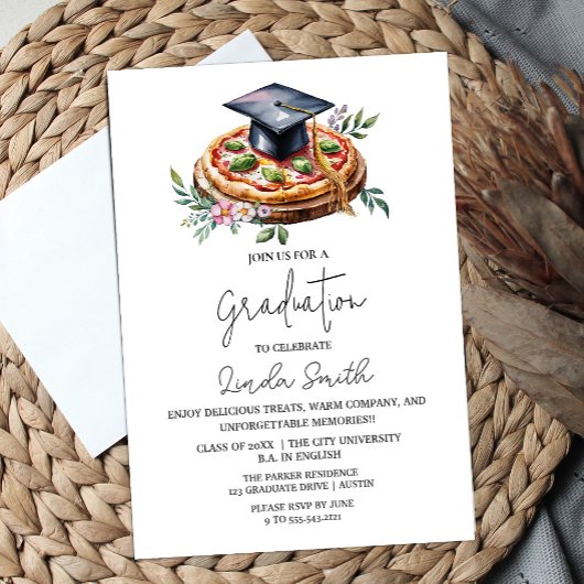 Elégant Floral Pizza Graduation Invitation