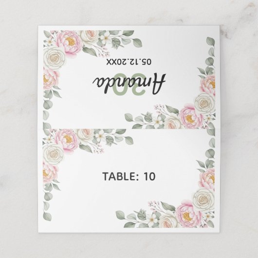 Elegant Floral Place Card and Table Number Tent (Buitenkant ongevouwen)