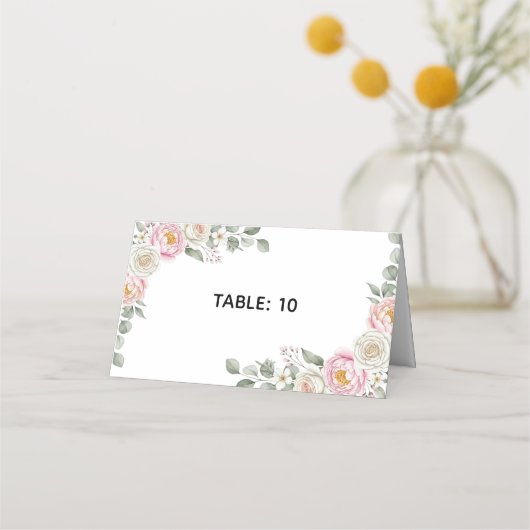 Elegant Floral Place Card and Table Number Tent (Voorkant)