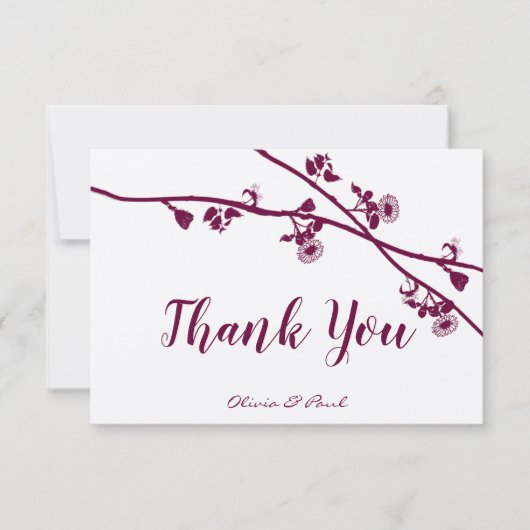 Elegant Floral Plum Wildflower Branches Wedding Bedankkaart (Voorkant)