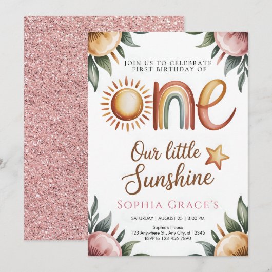 Elegant Floral Princess Invitation (Devant / Derrière)