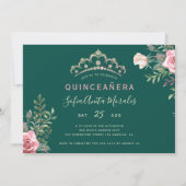 Elegant floral prinses tiara green Quinceanera Kaart (Voorkant)