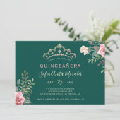 Elegant floral prinses tiara green Quinceanera Kaart (Staand voorkant)