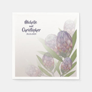 Elegant Floral Protea Paarse Beige Wedding Napkins Servet