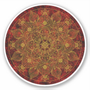 Elegant Floral Red, Black & Gold Mandala Sticker