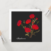 Elegant Floral Red Carnance Kaart (Voorkant / Achterkant in situ)