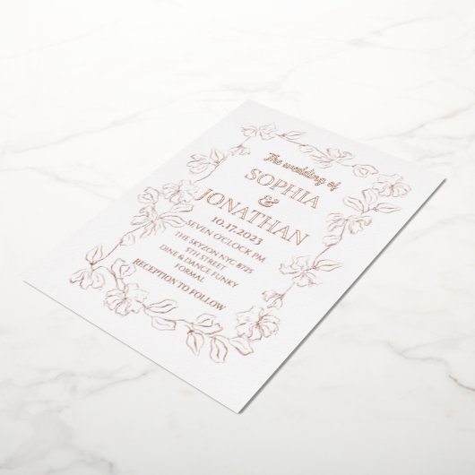 Elegant floral roos gold foil bruiloft folie uitnodiging (Gedraaid)