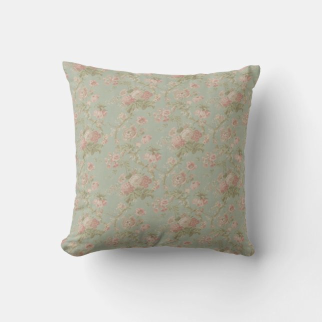 Elegant  Floral Roos, groen en roze Kussen (Voorkant)
