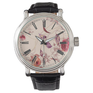 Elegant  Floral Roos Horloge