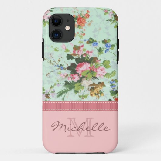 Elegant  Floral Roos Monogram Naam Meisje Case-Mate iPhone Case (Achterkant)