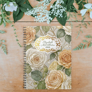 Elegant Floral Roos Patroon met Lijst Notitieboek