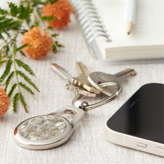 Elegant Floral Roos Petal Pattern Sleutelhanger (Zijkant)