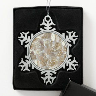 Elegant Floral Roos Petal Pattern Tin Sneeuwvlok Ornament