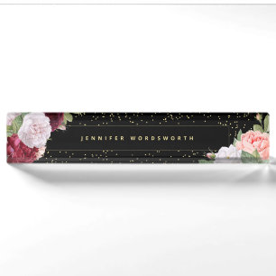 Elegant Floral Roos Pink Burgundy Black Naambordje