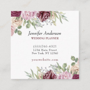 Elegant Floral Roos Wedding Event Planner Service Vierkante Visitekaartje