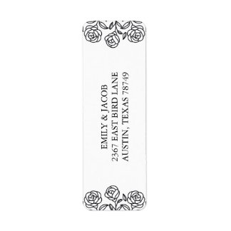 Elegant Floral Rose Black & White Minimalist Etiket