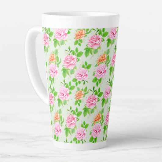 Elegant Floral Roses Green Leaves Pattern-23675 Latte Mok (Linkerhoek)