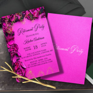 Elegant Floral Rosy Retirement Party Invitation Kaart