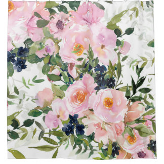 Elegant, Floral, , Roze en Wit Douchegordijn