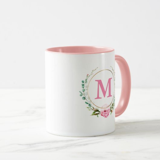 Elegant Floral, roze monogram met Roos Mok (Voorkant rechts)