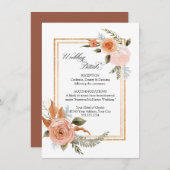 Elegant Floral Rozen Bouquet Gold Wedding Details Kaart (Voorkant / Achterkant)