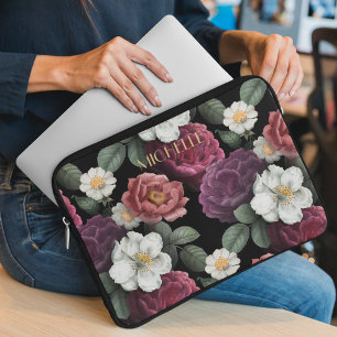 Elegant  Floral Rozen Persoonlijke naam Laptop Sleeve