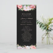 Elegant Floral Rozen Pink Black Wedding Programma (Staand voorkant)