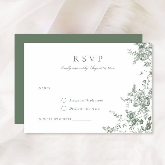 Elegant Floral Sage Green Botanical RSVP Card Kaart