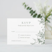 Elegant Floral Sage Green Botanical RSVP Card Kaart (Staand voorkant)