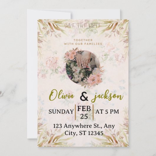 Elegant Floral Save The Date Wedding Invitation (Devant)