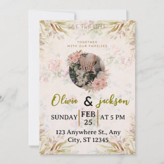 Elegant Floral Save The Date Wedding Invitation Kaart
