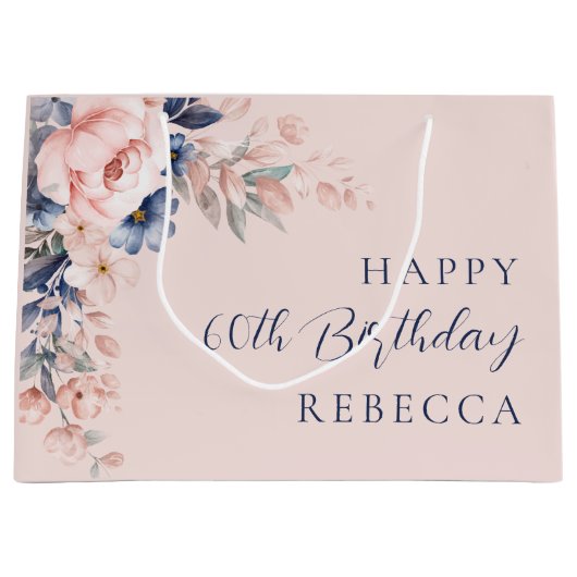 Elegant Floral Script 60ste verjaardag Custom Groot Cadeauzakje (Voorkant)