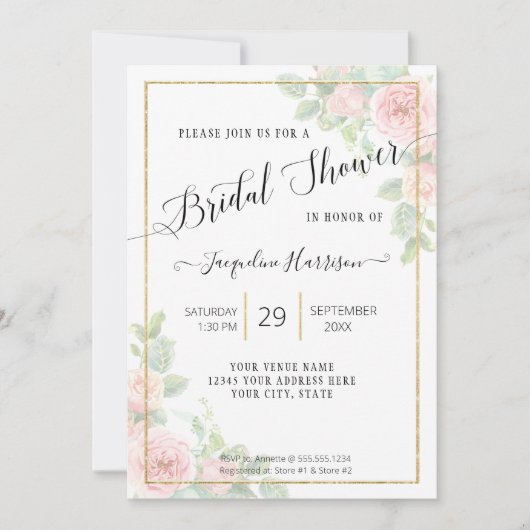 Elegant Floral Script roze in Gold Vrijgezellenfee Kaart (Voorkant)