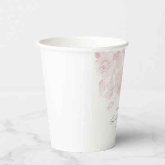 Elegant Floral Script Roze Vrijgezellenfeest Papieren Bekers (Rechts)