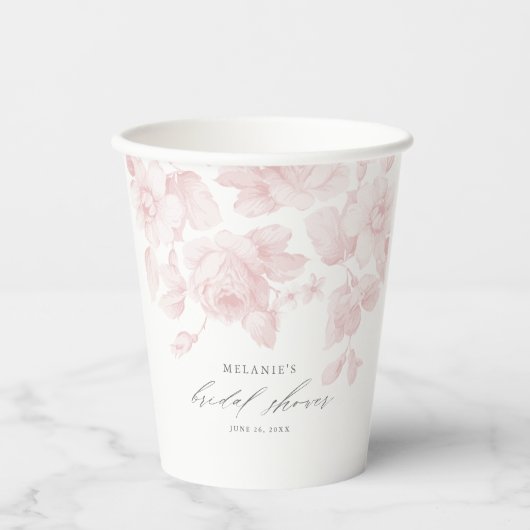 Elegant Floral Script Roze Vrijgezellenfeest Papieren Bekers (Voorkant)