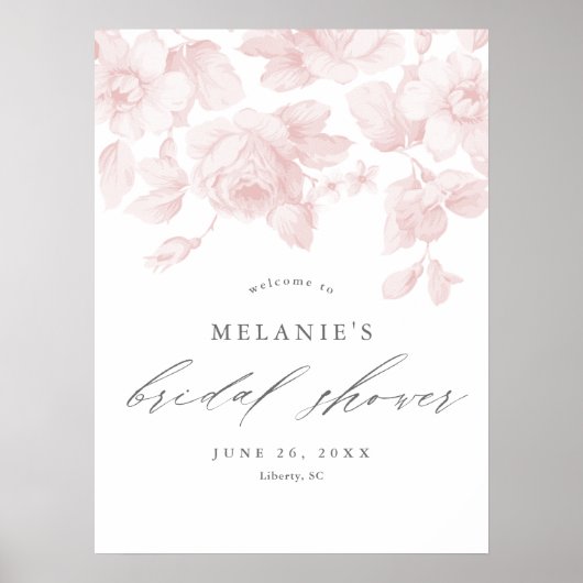 Elegant Floral Script roze Vrijgezellenfeest Welko Poster (Voorkant)