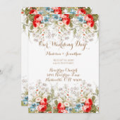 Elegant Floral Script Wedding Kaart (Voorkant / Achterkant)