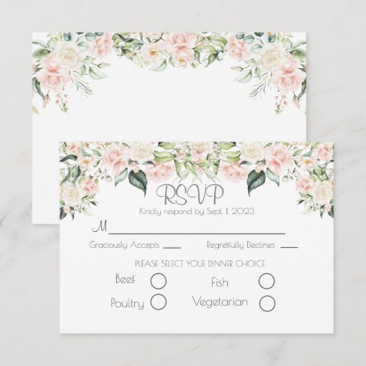 Elegant Floral Script Wedding RSVP Kaartje (Voorkant / Achterkant)