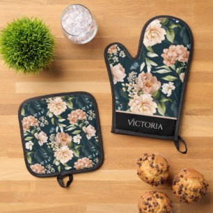 Elegant Floral Shabby Chic gepersonaliseerd Ovenwant & Pannenlap Set