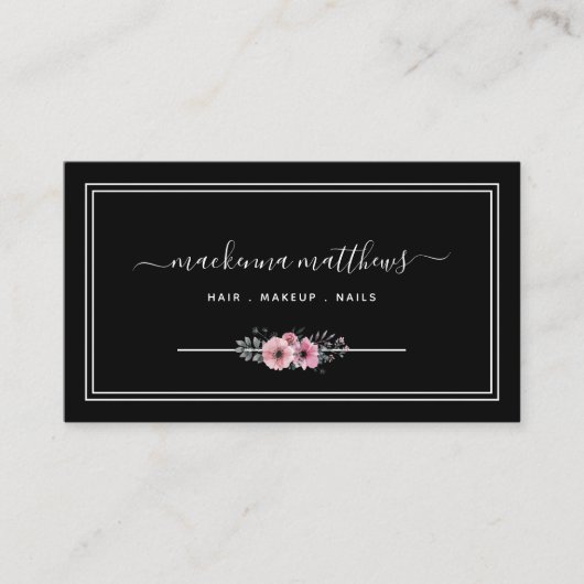 Elegant Floral Signature Script Haarstylist Salon Visitekaartje (Voorkant)