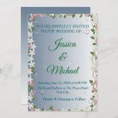 Elegant Floral Silver & Blue Wedding Invitation  (Devant / Derrière)