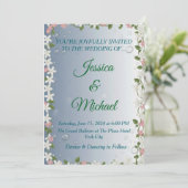 Elegant Floral Silver & Blue Wedding Invitation Kaart (Staand voorkant)