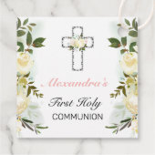 Elegant Floral Silver Cross 1st Heilige Communie Bedankjes Labels (Achterkant)