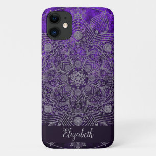 Elegant Floral Silver en Paarse Mandala Monogram iPhone 11 Hoesje