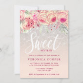 Elegant floral Silver-gliter, zoet zestien Kaart (Voorkant)